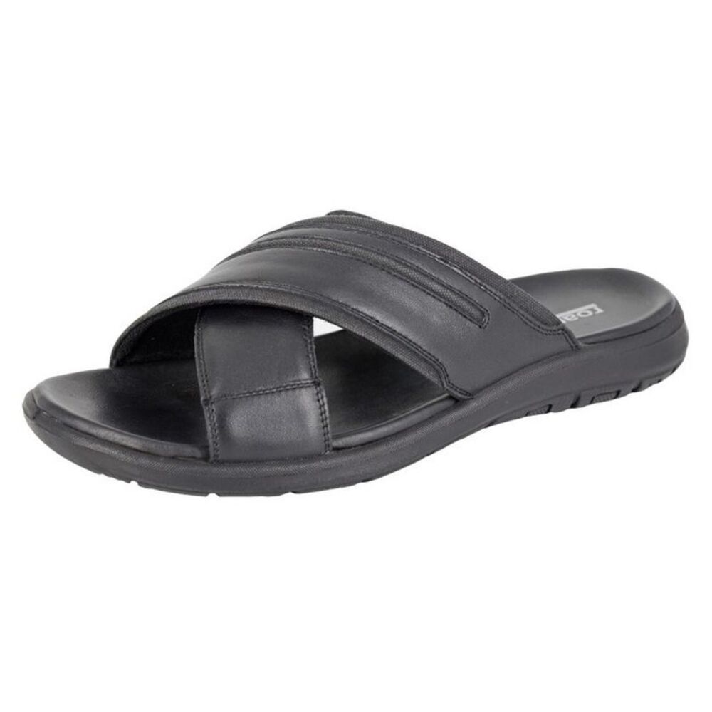 Roamers Mens Nubuck Crossover Strap Mules / Black